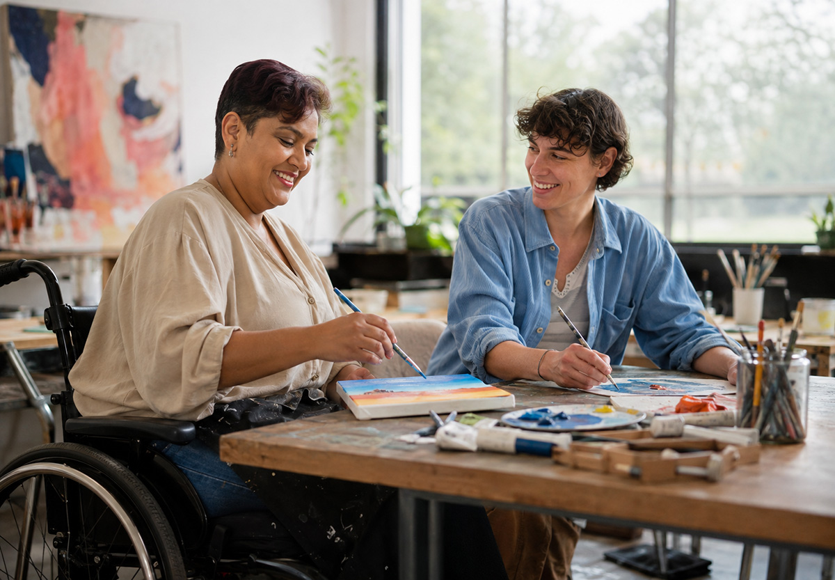 A person enjoying a social activity with support from a Blue Lotus Care support worker